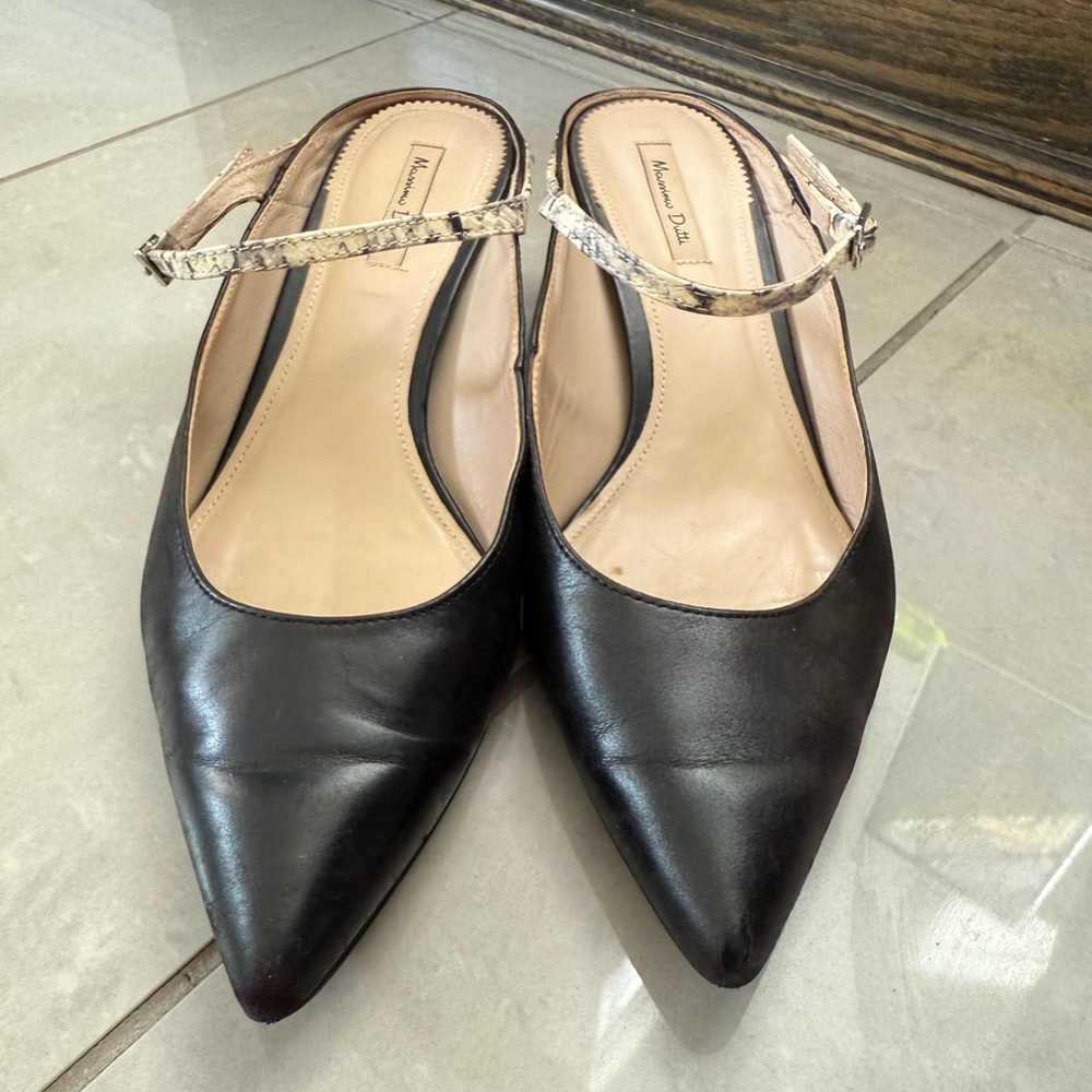 Black Leather Slingback Pumps